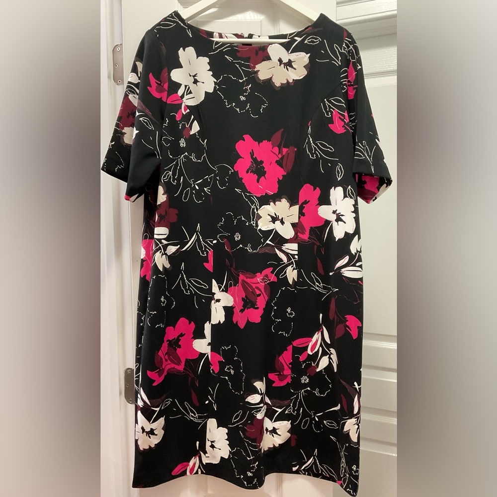 Alfani Career Black Pink Floral Sheath Dress 16 W
